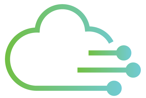 Cloud icon with gradient green and blue color, representing data transfer.
