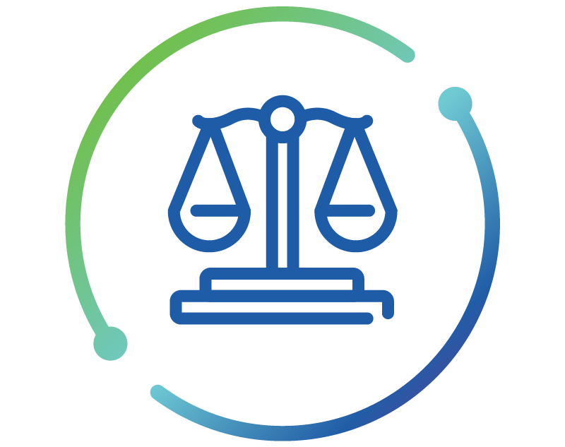 Blue scale icon within green and blue circular design.