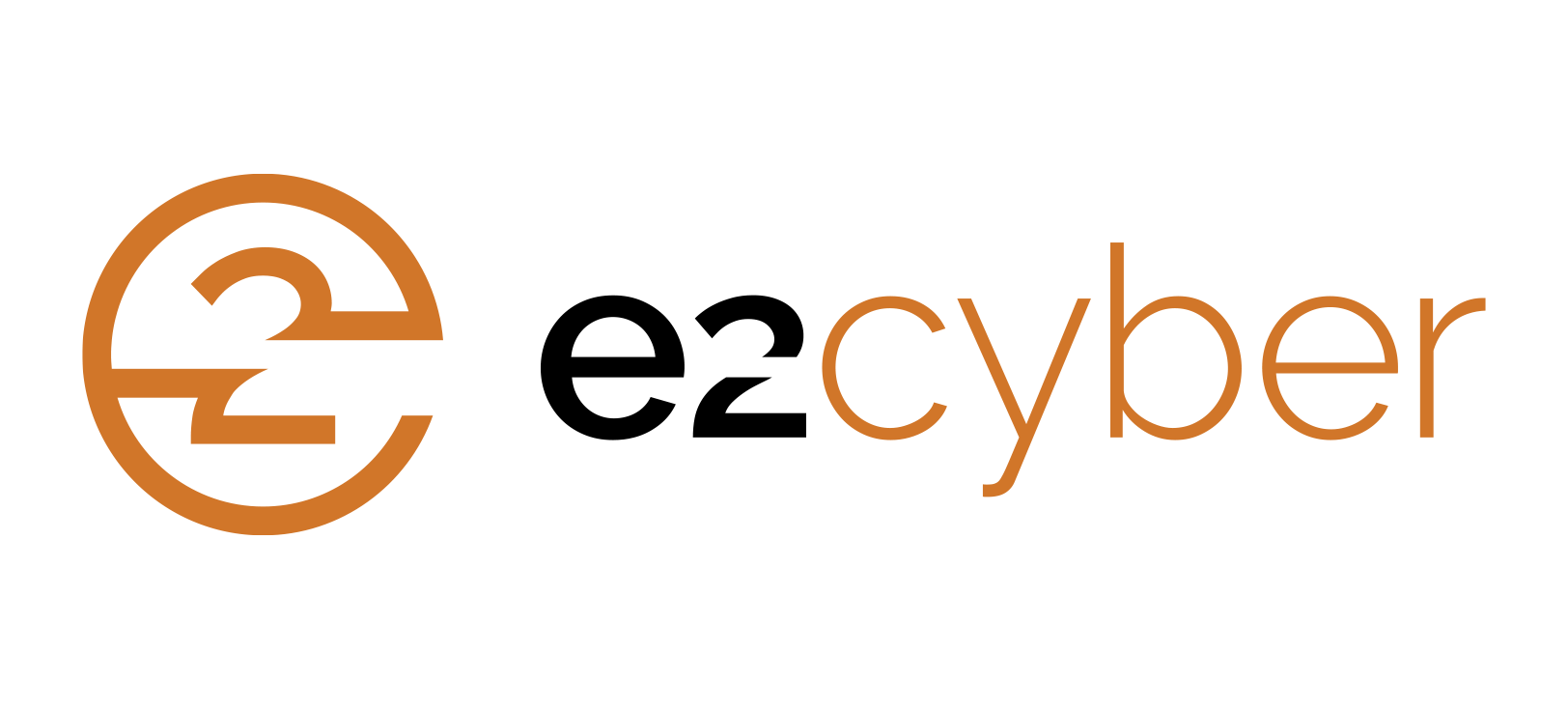 The e2 cyber logo, featuring a bronze circle with a stylised 