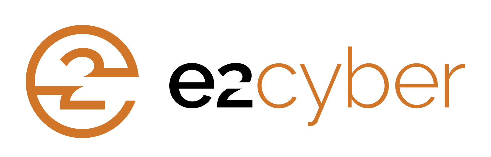 Logo for e2cyber with a circular copper-colored icon containing a stylized 'e2' next to the text 'e2cyber'.