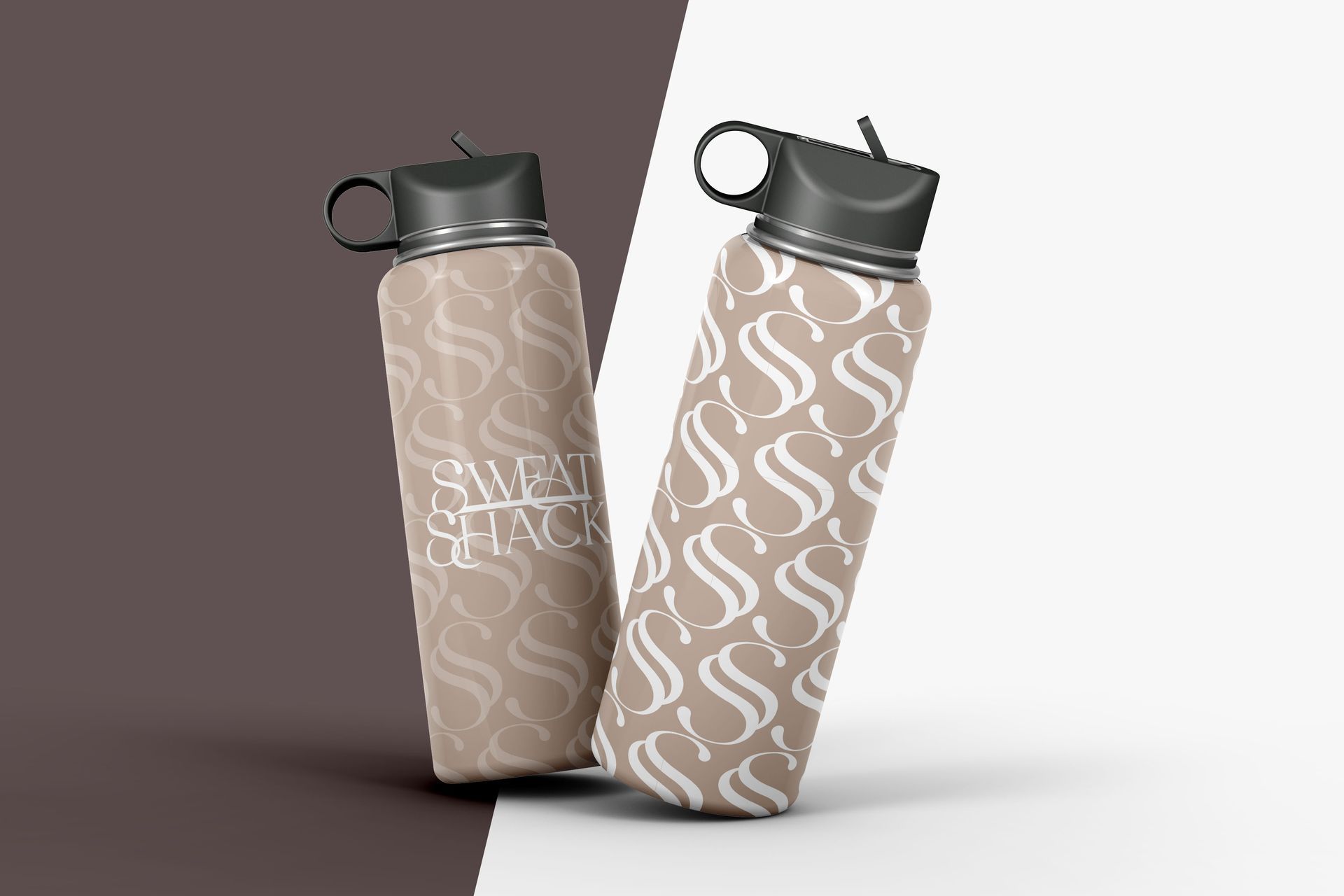 Two water bottles are sitting next to each other on a table.