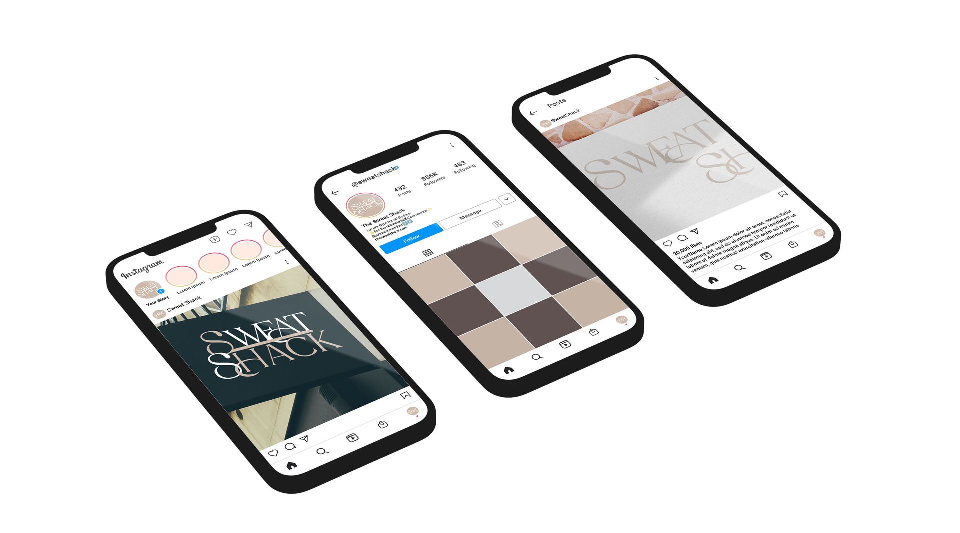 Three smartphones are sitting next to each other on a white surface.