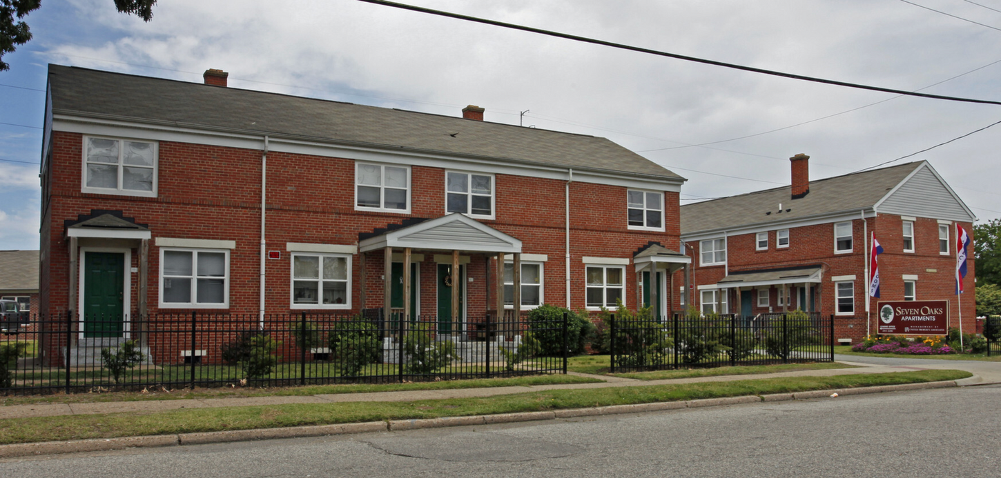 A row of brick houses on a sunny day