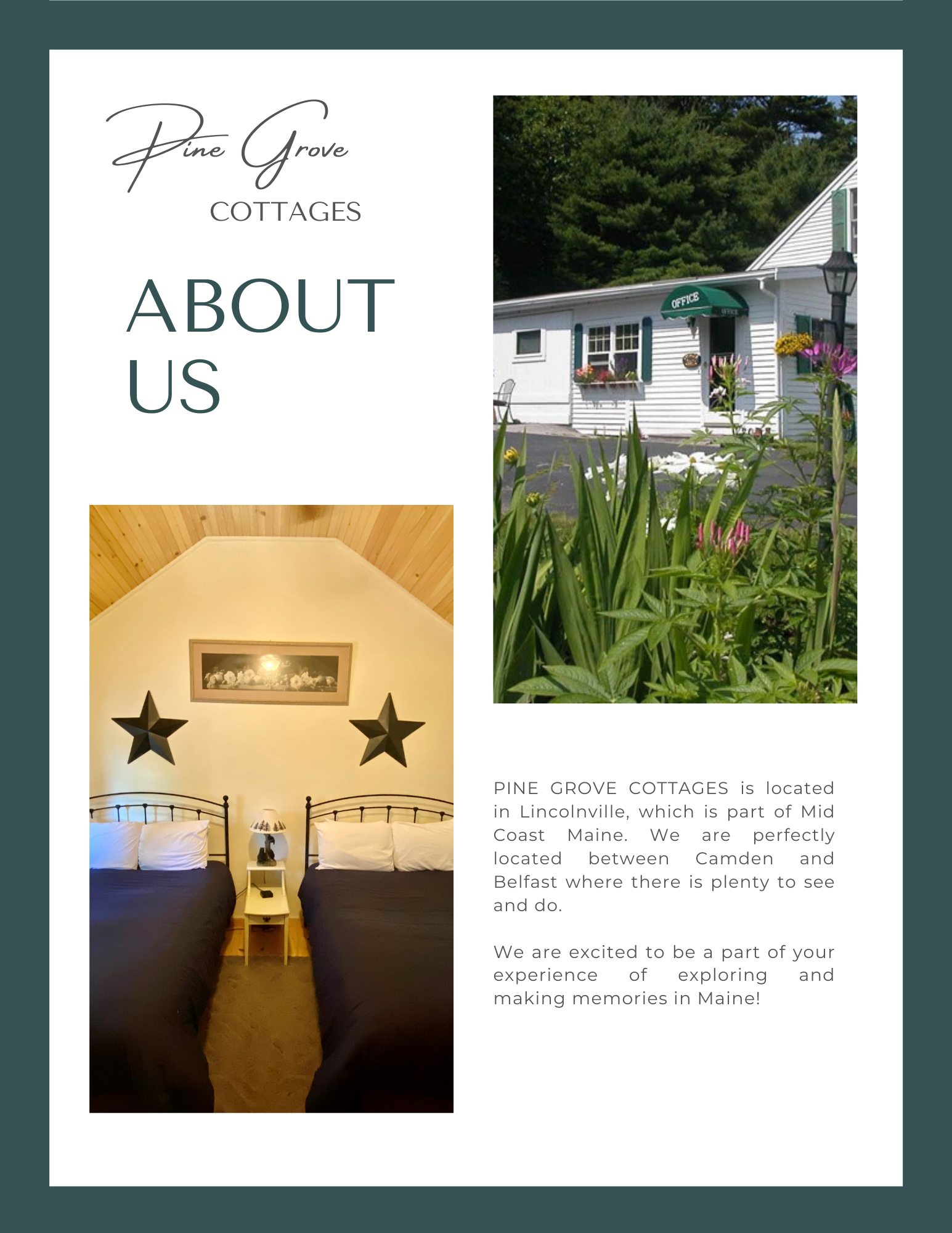 A brochure for a cottage with two beds and a picture of a house.