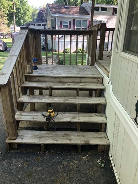 Sanded cedar deck prior to sealing and staining