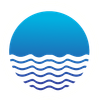 SaltWave logo, a circle with waves on the bottom half, and a blue sky on the top half.
