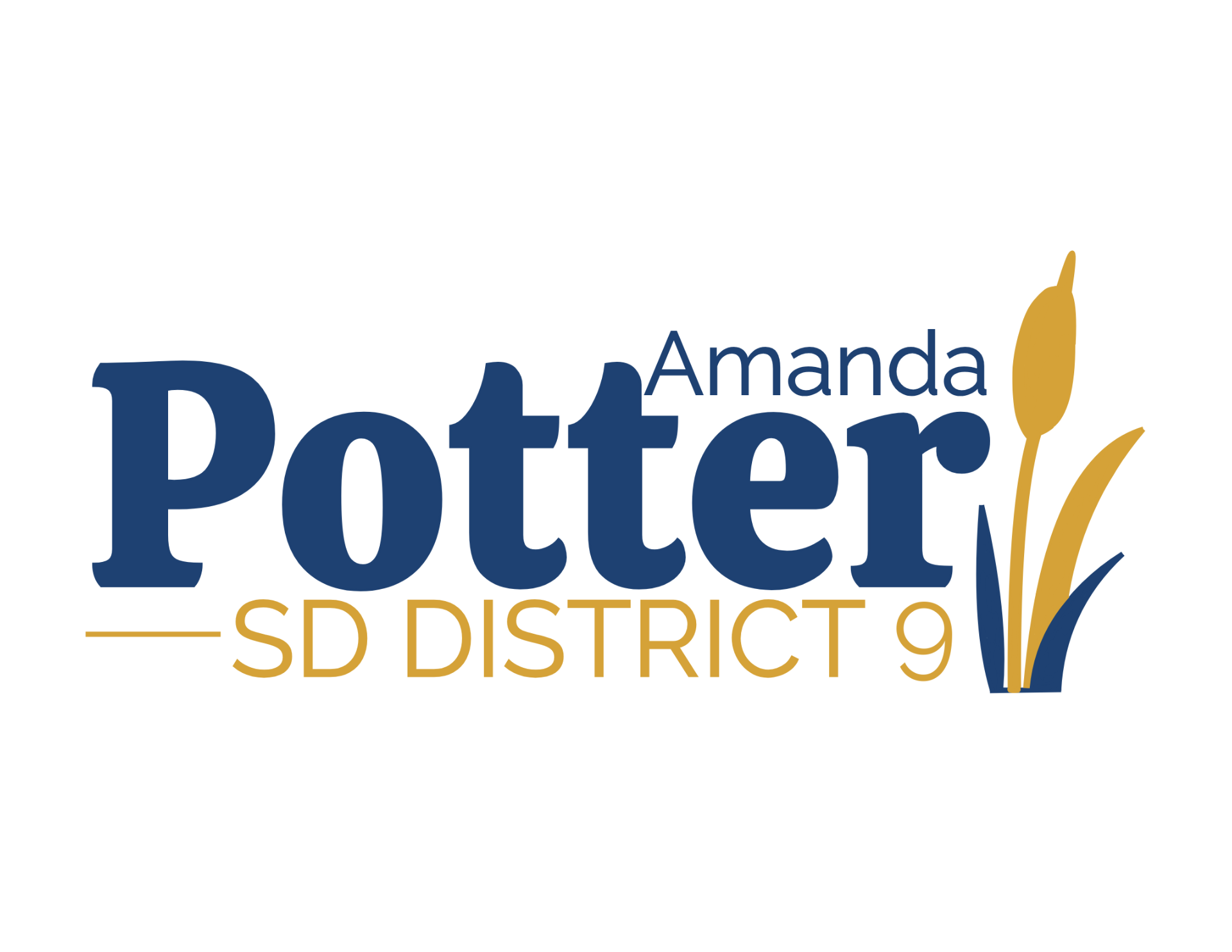 Logo for Amanda Potter, SD District 9, featuring blue text and a stylized wheat stalk icon.