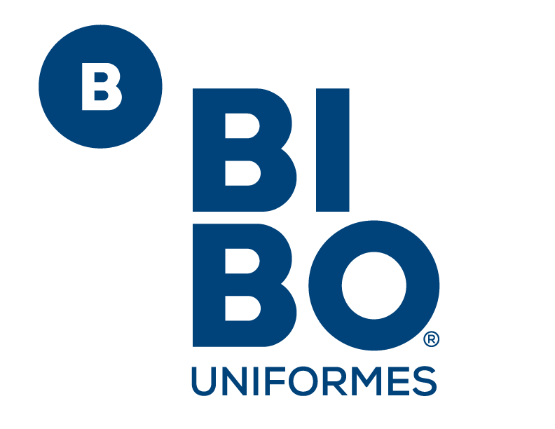 Logotipo azul oscuro de la empresa Bibo Uniformes, que presenta una gran
