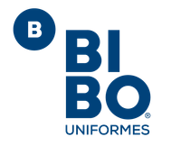 Logotipo azul oscuro de la empresa Bibo Uniformes, que presenta una gran 