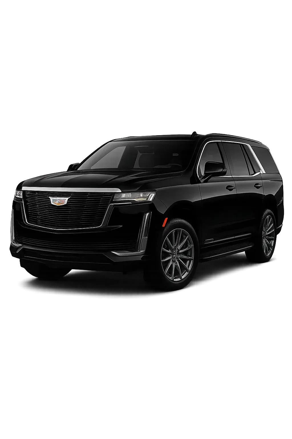 Black Cadillac Escalade SUV parked, angled view.