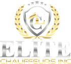 Logo for Elite Chauffeurs Inc: silver text, shield with 
