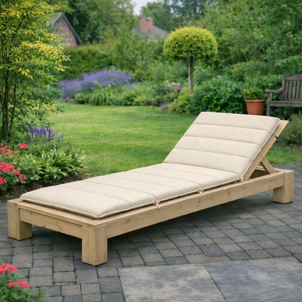 Stevig steigerhouten ligbed van 200x80 cm op een terras