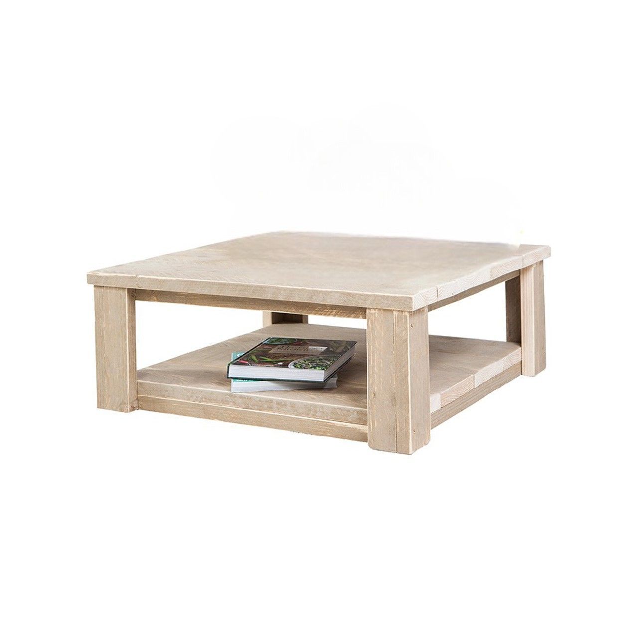 Salontafel van steigerhout 80x80x35 cm – handgemaakt en kant-en-klaar geleverd.