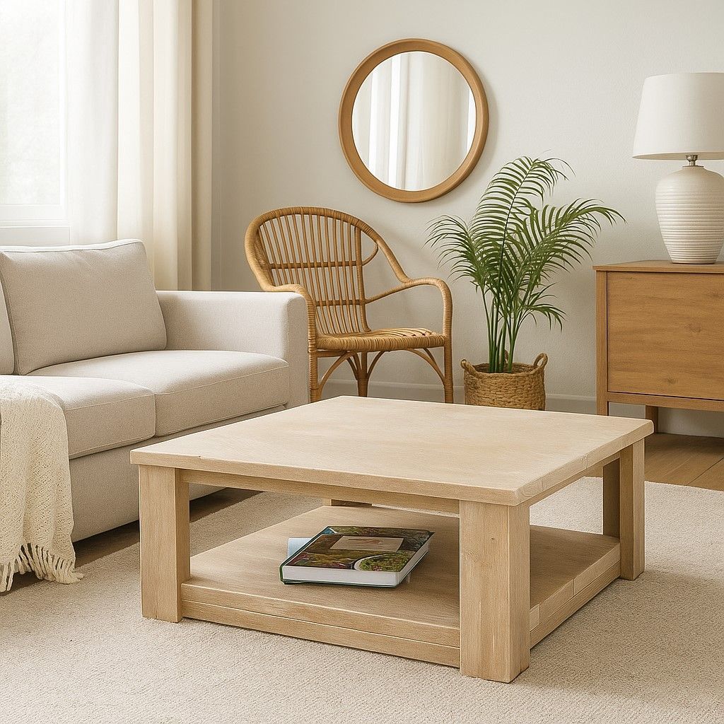 Salontafel van steigerhout 80x80x35 cm – handgemaakt en kant-en-klaar geleverd.