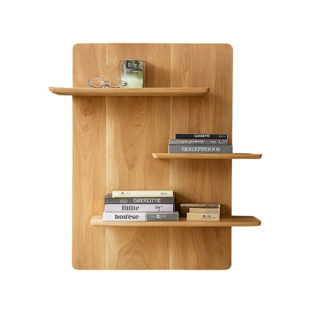 Steigerhouten wandrek met drie planken en decoratieve accessoires zoals boeken