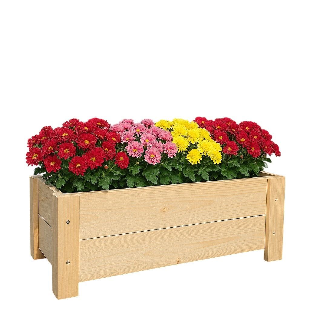 Steigerhouten plantenbak met rechthoekig ontwerp, hoge zijwanden en open bovenzijde, geschikt voor buitengebruik en tuinbeplanting