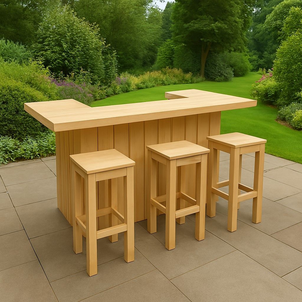 Steigerhouten bar met 3 steigerhouten krukken inclusief nano-coating