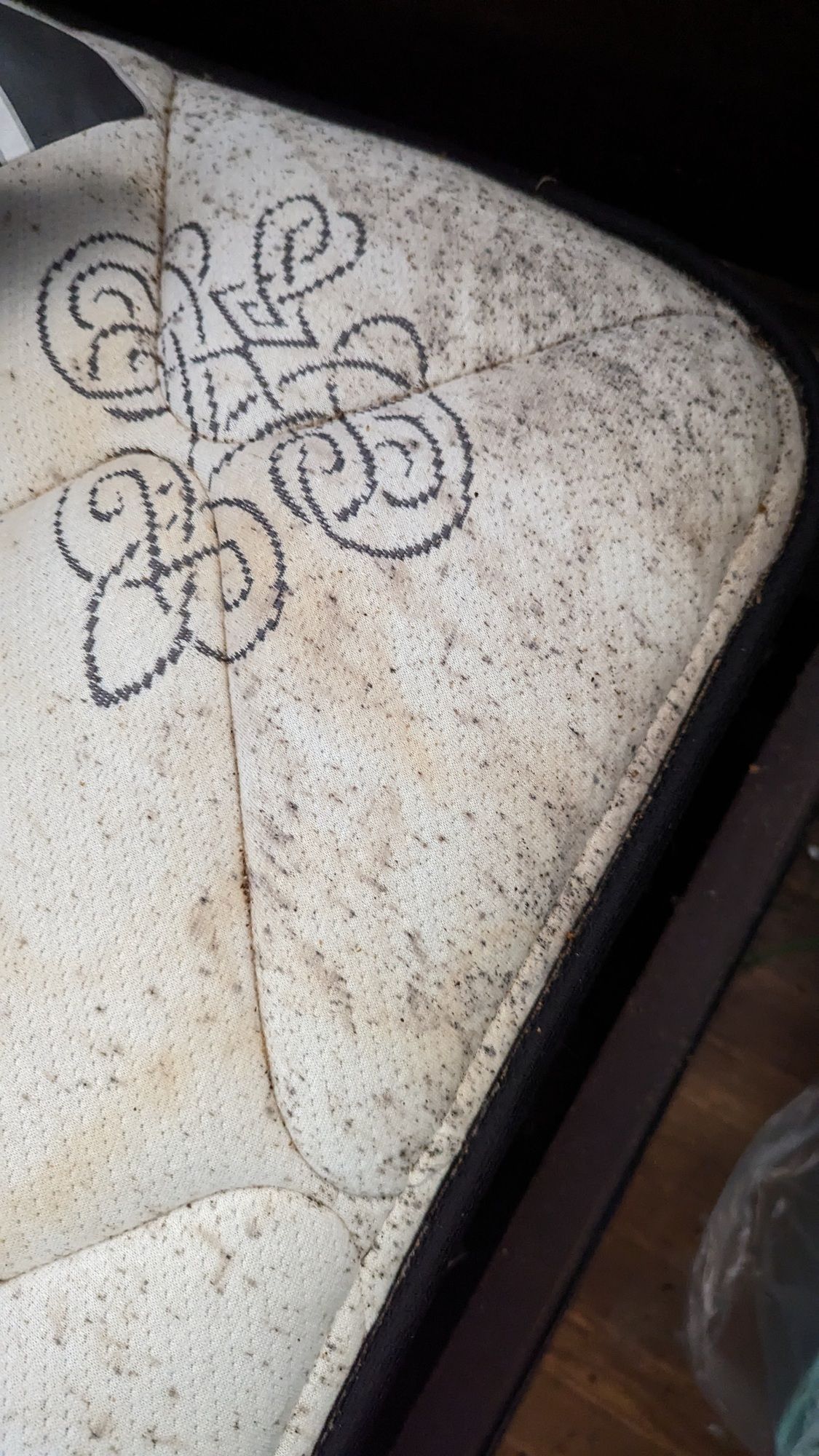 A close up of a mattress with a pattern on it.