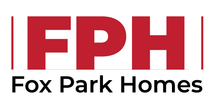 The logo for peacehaven parks is red and blue
