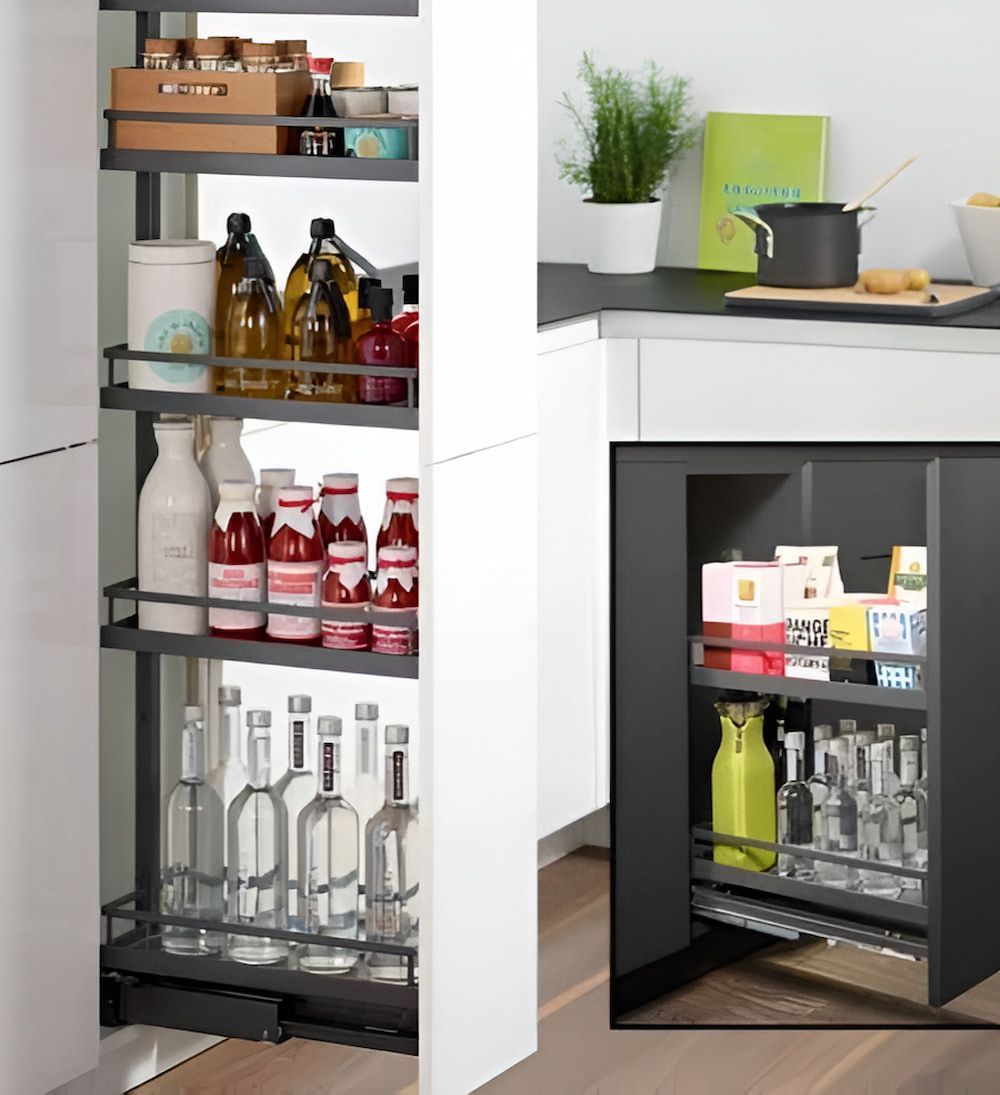 A Pantry Filled With Bottles And Other Items — Wood Cabinet Hardware Distributors In Bungalow, QLD