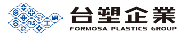 台塑集團標誌採用藍色幾何圖案和漢字。
