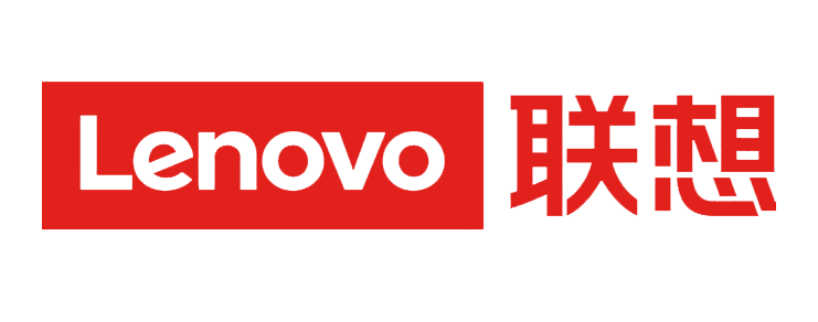 聯想標誌,紅色背景印有白色「Lenovo」字樣,旁邊是紅色漢字。
