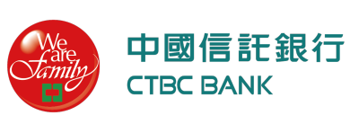 中國信託商業銀行標誌:紅色圓圈內有「我們是一家人」字樣及綠色方塊;右側有中英文文字。