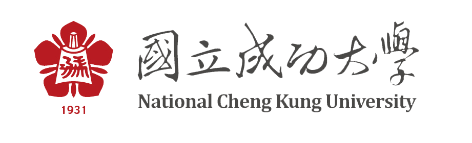 成功大學校徽:紅色花徽、漢字、英文。