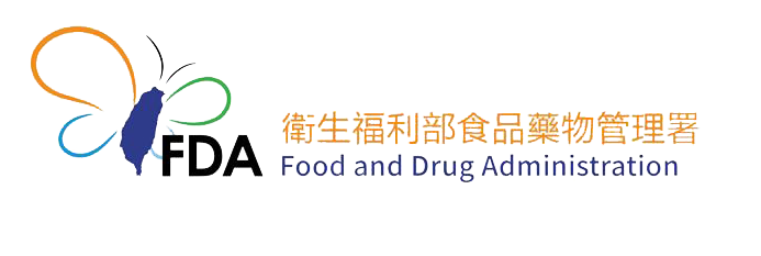 台灣食品藥物管理局的標誌,以一隻蝴蝶為主體,上面畫著台灣地圖。
