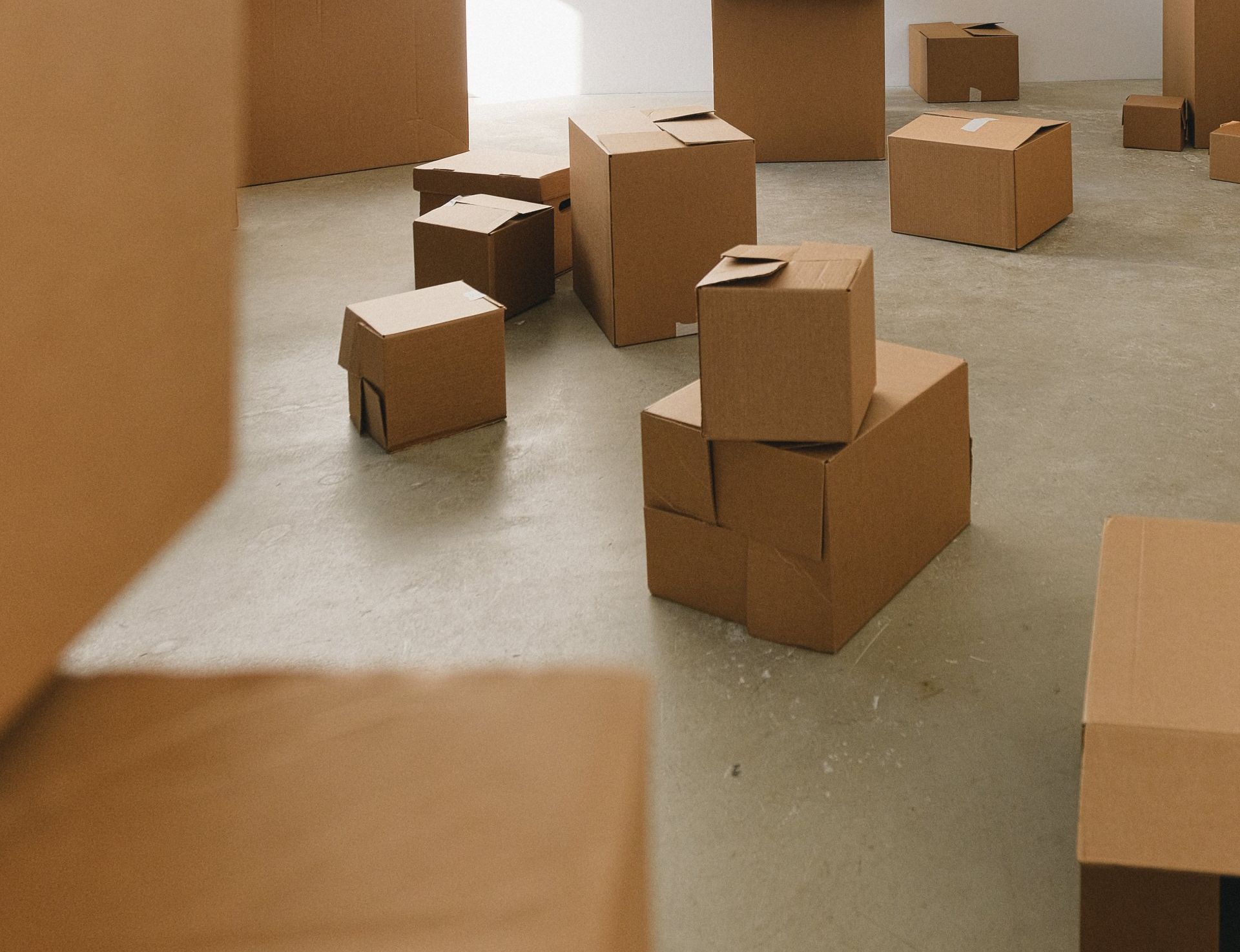 room full of empty cardboard boxes
