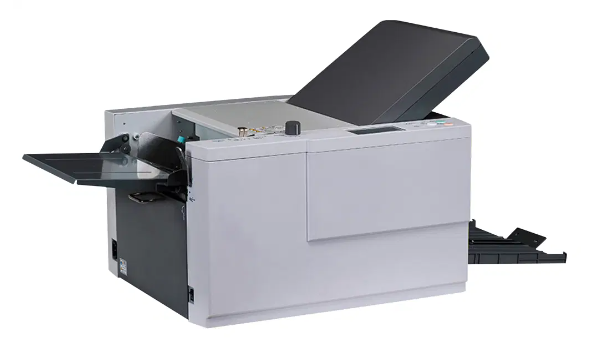 A white and black printer with the lid open on a white background