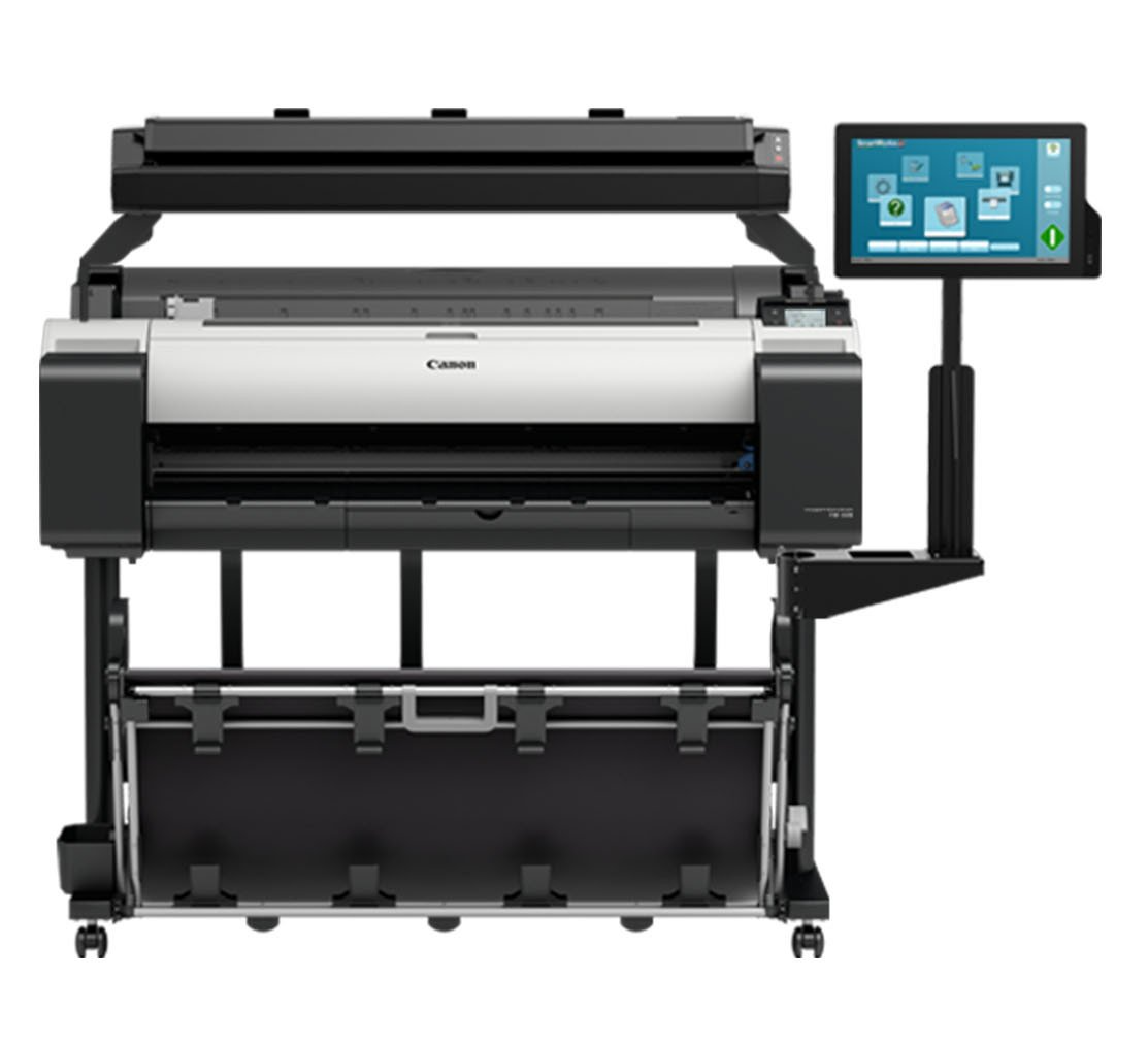 A large printer with a monitor attached to it.