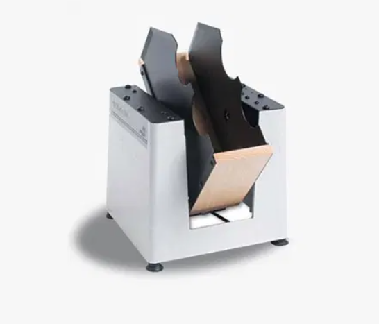 A white box with a wooden box inside of it
