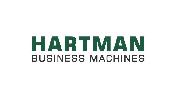The hartman business machines logo is green and white on a white background.