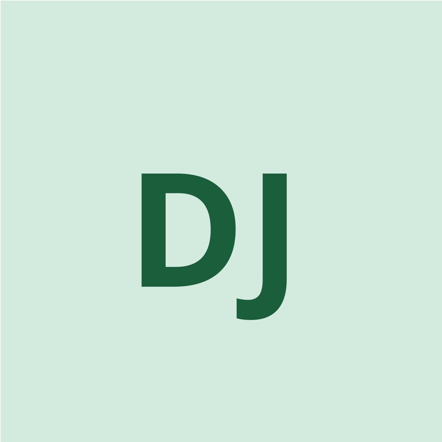 A green dj logo on a white background.