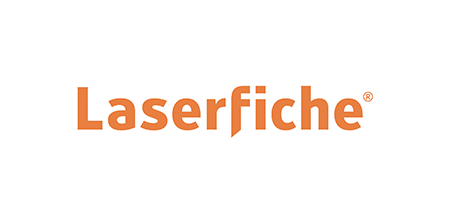 The logo for laserfiche is orange on a white background.