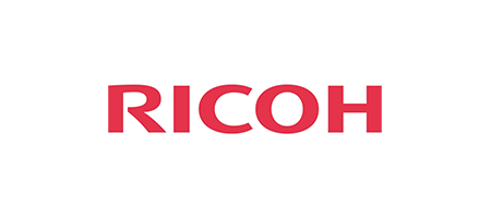 The ricoh logo is red on a white background.