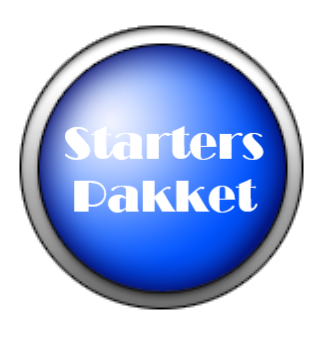 Blauwe knop met "Starters Pakket".