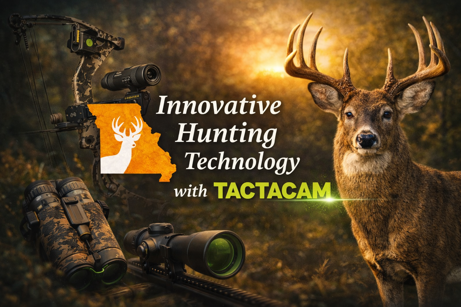 Podcast promo. Two hosts, Kik Nelson and Tom James, promoting Tactacam technology. Green and black.