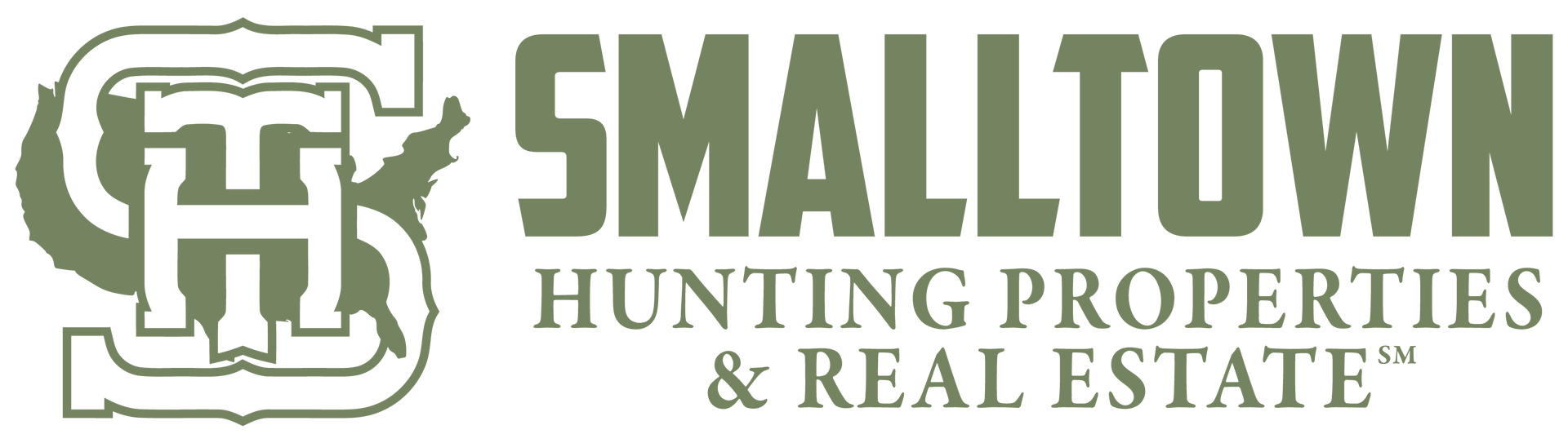 Logo for Smalltown Hunting Properties & Real Estate: green letters, a 