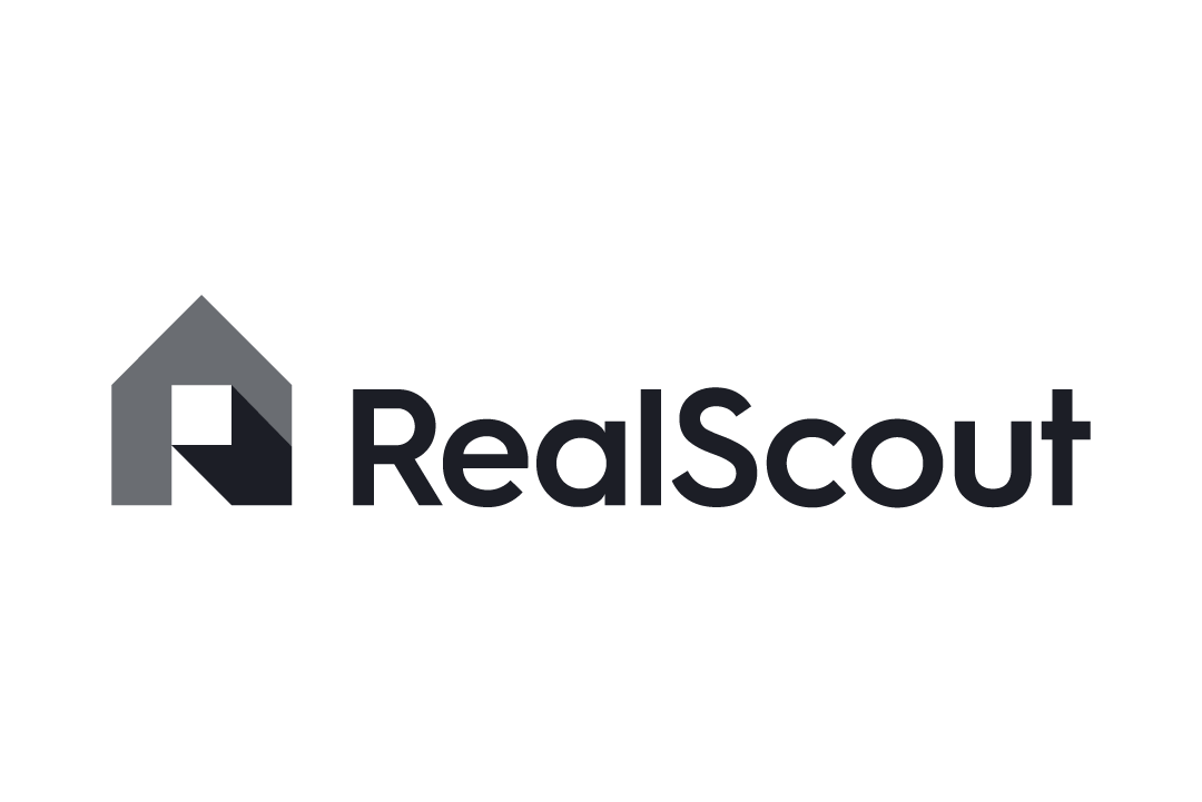 RealScout logo: grey house icon with a shadow next to the text 