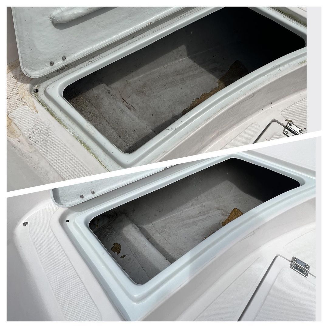 A before and after photo of a boat 's trunk