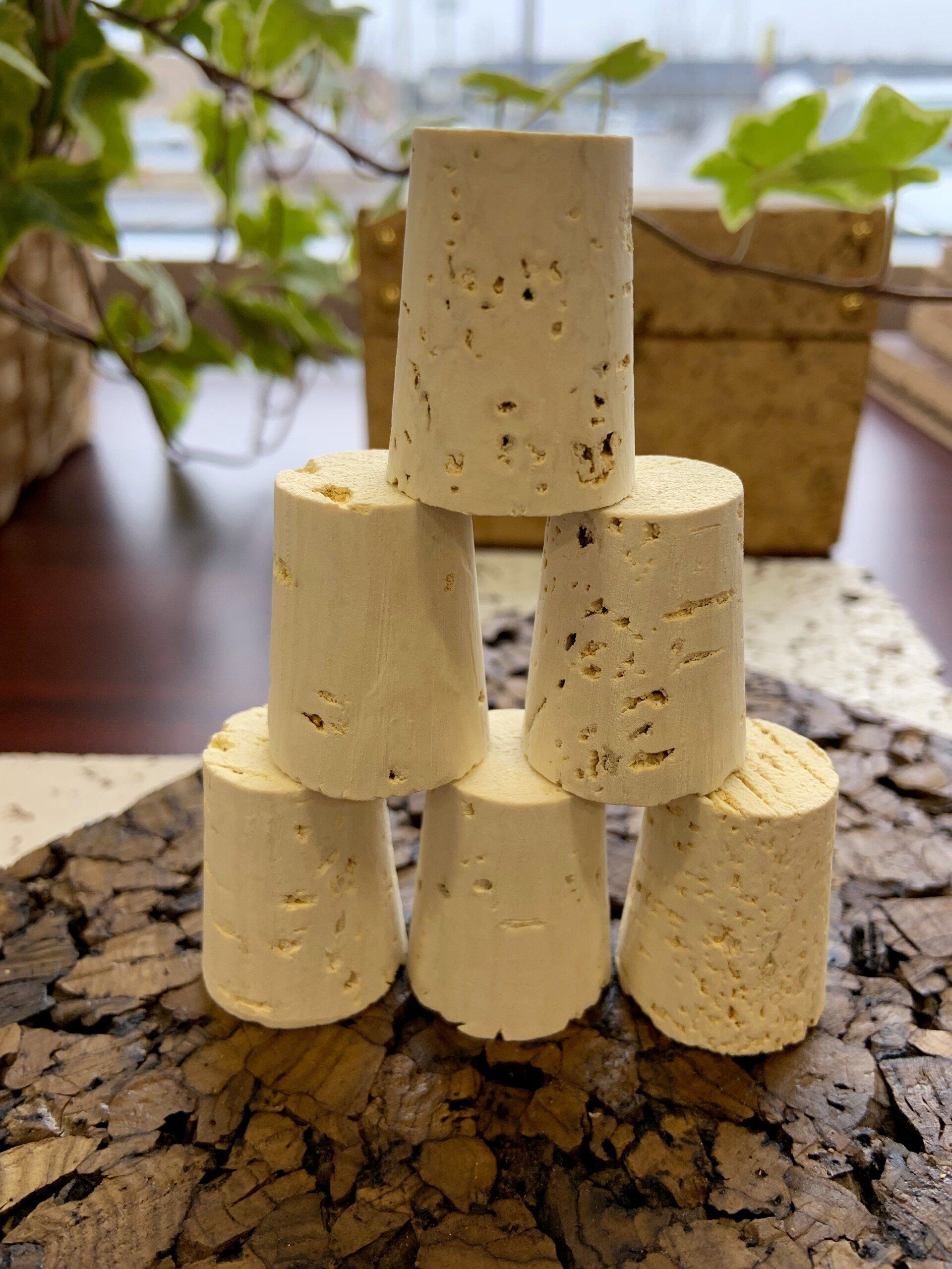 The corks are stacked on top of each other on the table