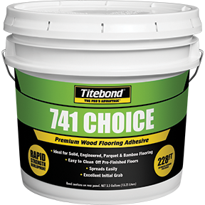 A bucket of titebond 741 choice premium wood flooring adhesive