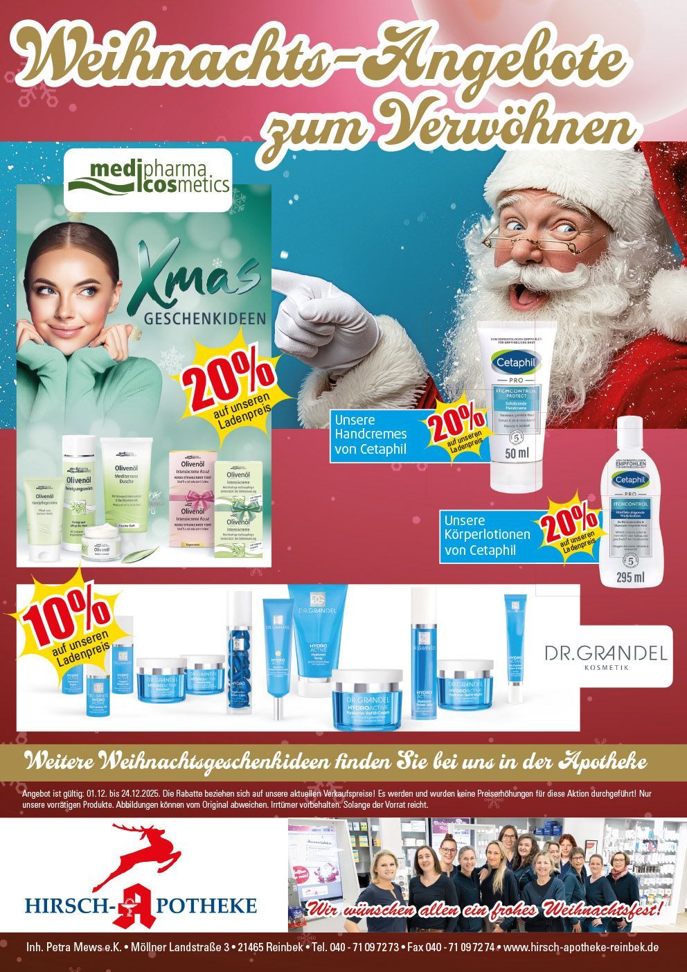 Werbeflyer für die Top 10 Angebote einer Apotheke. Enthält reduzierte Medikamente mit Rabatten und Preisen.