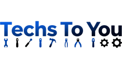Techs To You logo in blue and black with tool icons and gear symbols underneath