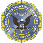 Emblem: Access Investigative Services, eagle with key and magnifying glass, business, legal, personal, A2400116.