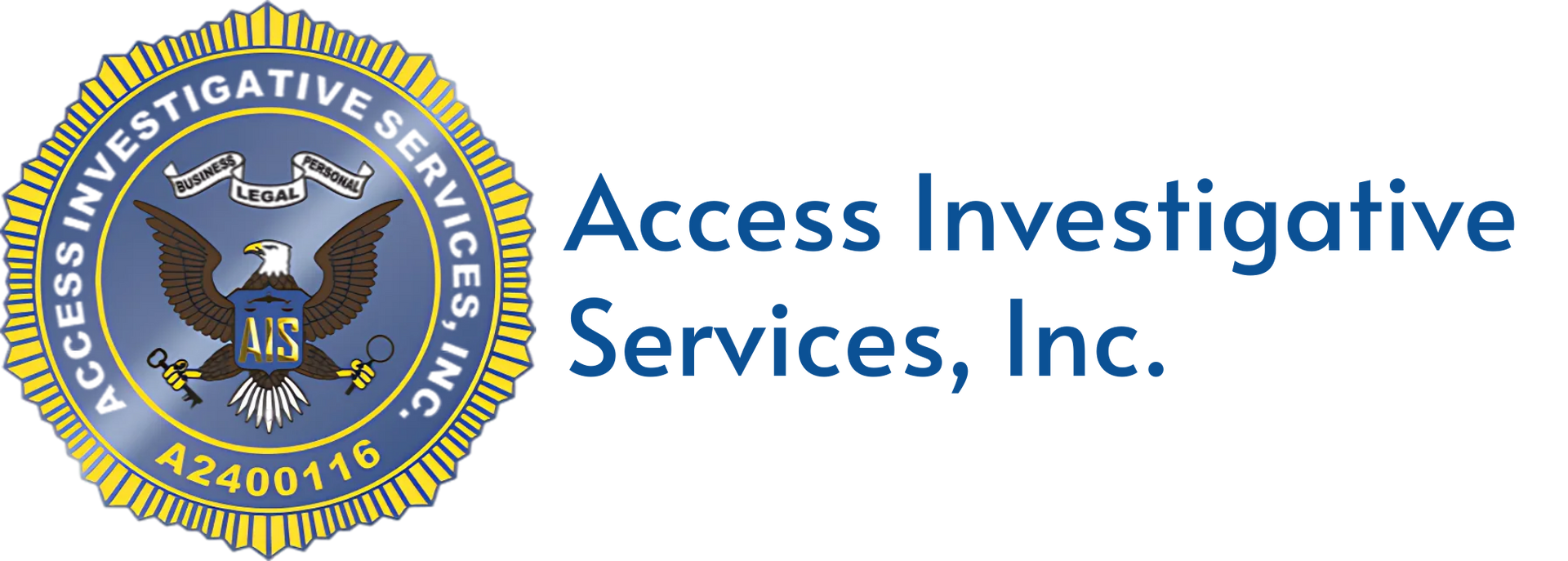 Access Investigative Services, Inc. logo: Seal with eagle and text,