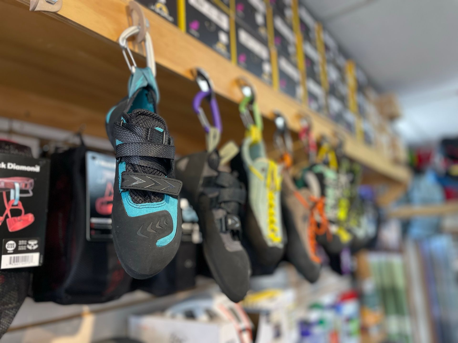 climbing shoes in rock and roll shop