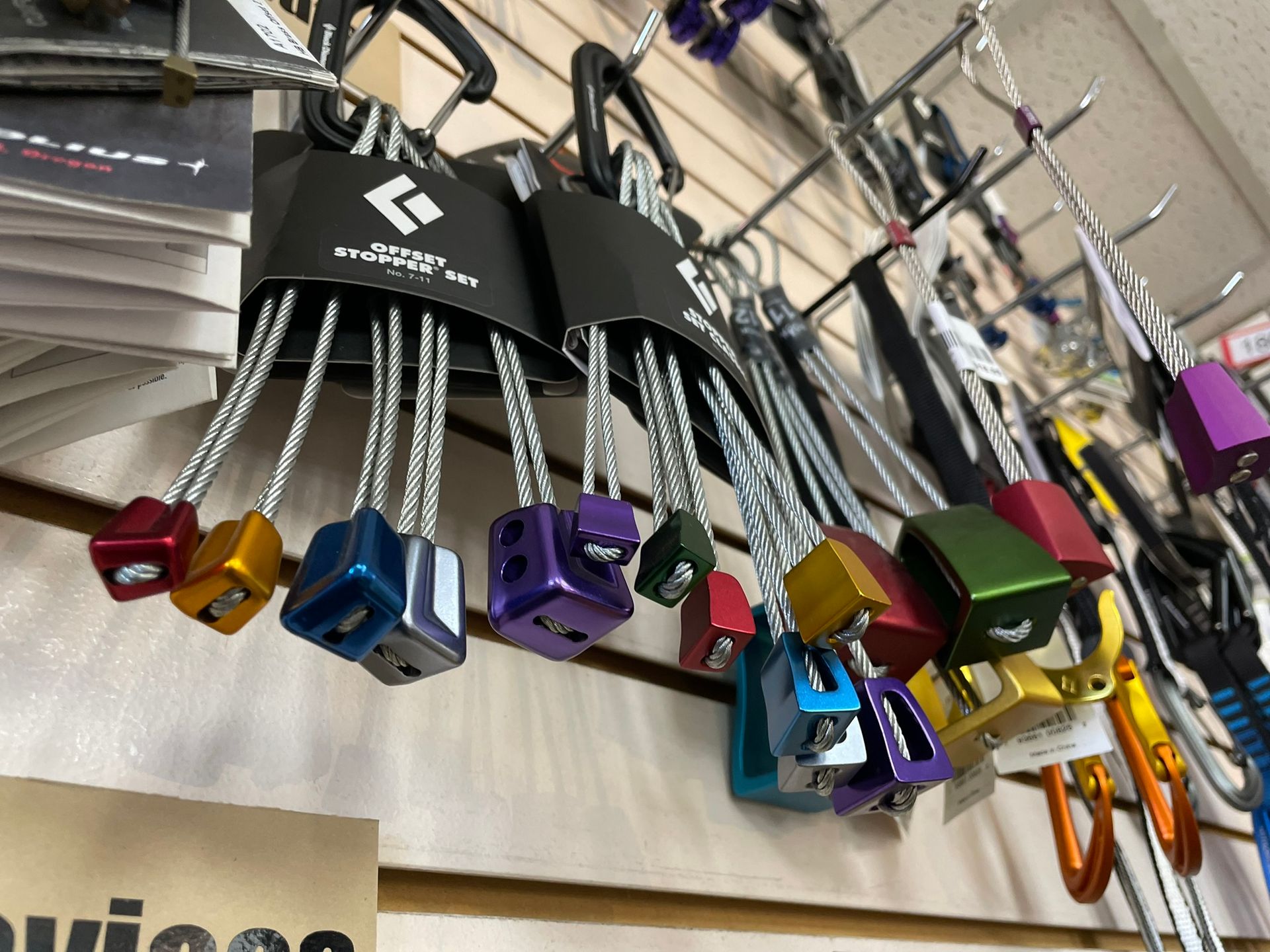 trad climbing gear in rock and roll shop